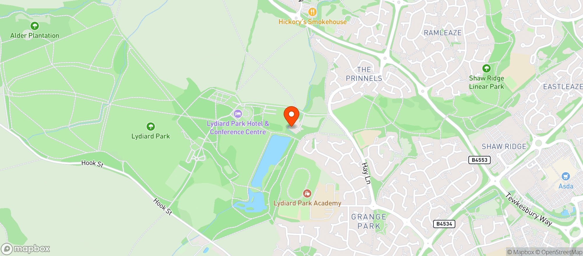 Map showing Lydiard Hotel