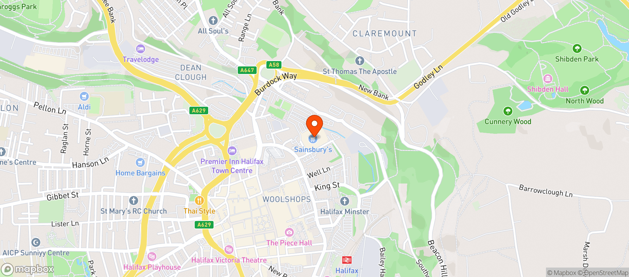 Map showing Sainsbury's Halifax