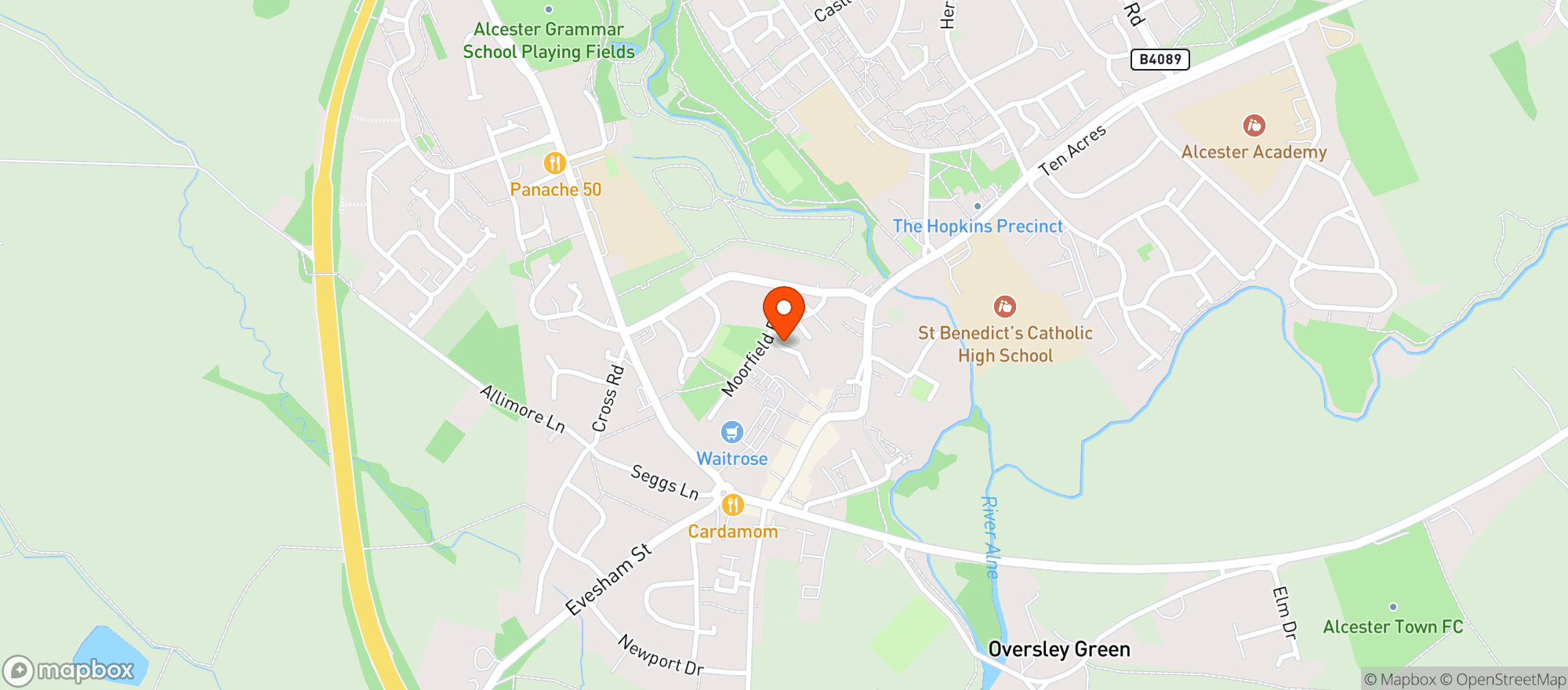 Map showing Waitrose Alcester