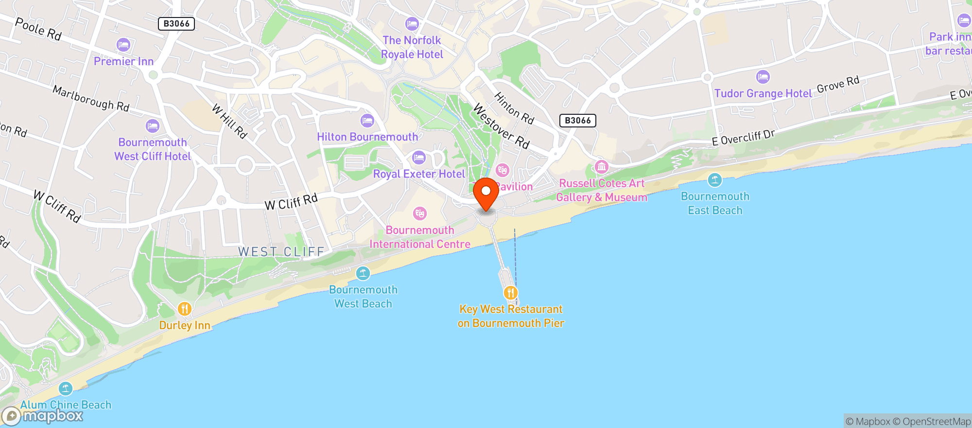 Map showing Aruba, Bournemouth