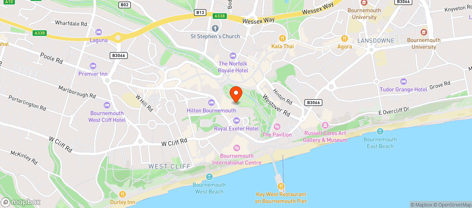 Map showing Boom Battle Bar Bournemouth