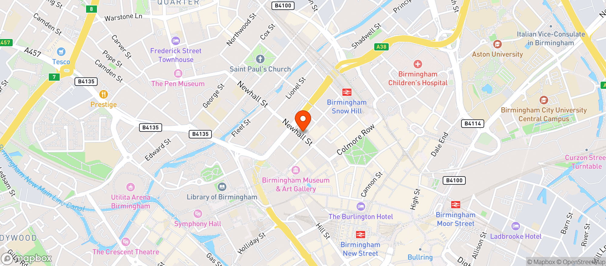 Map showing All Bar One Newhall St Bham