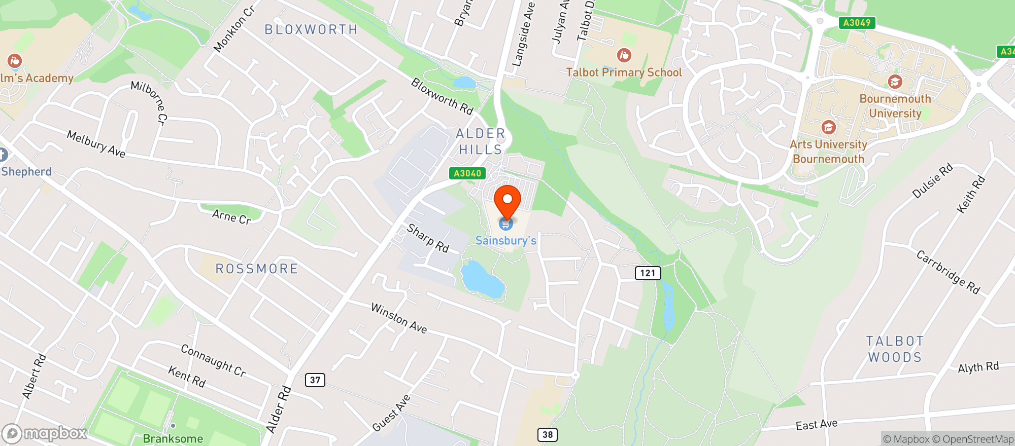 Map showing Sainsburys Talbot Heath