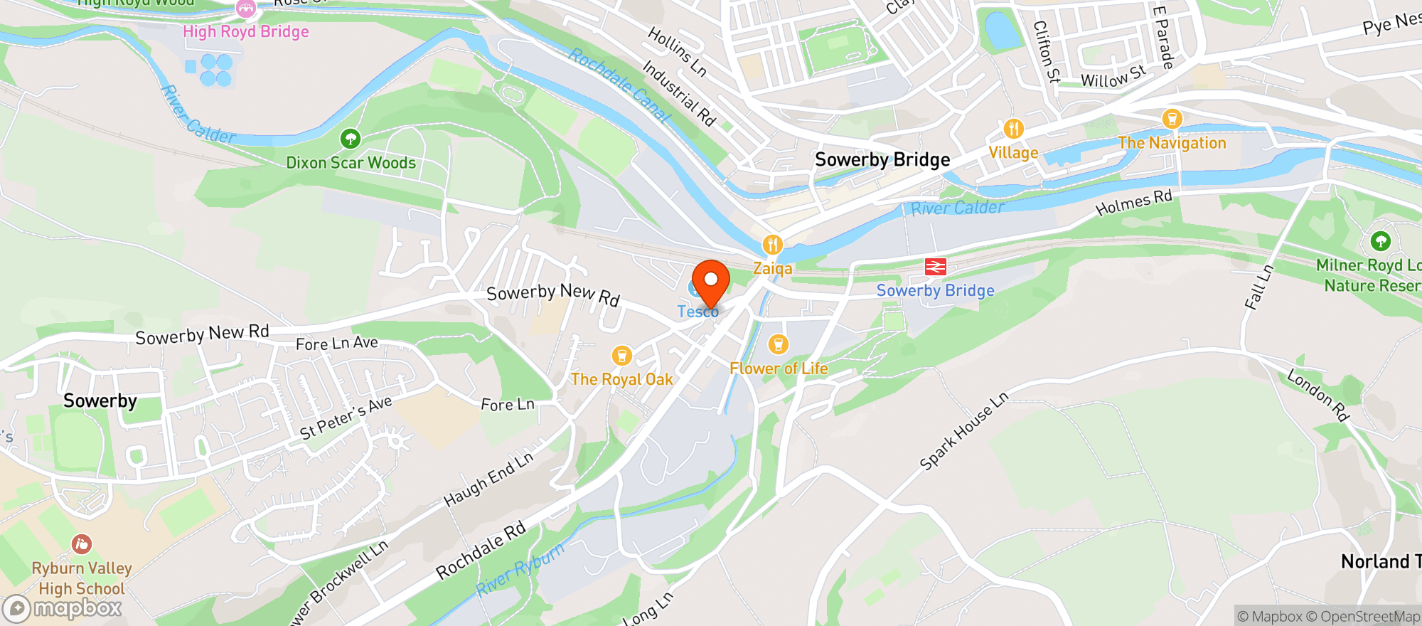 Map showing Tesco Superstore Sowerby Bridge