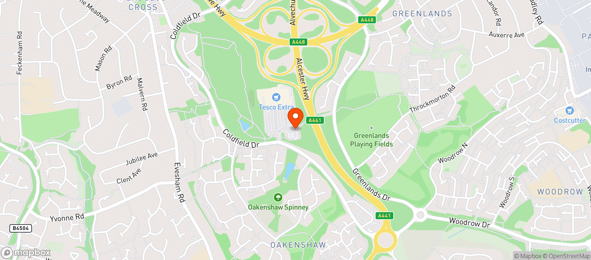 Map showing Tesco Extra Redditch
