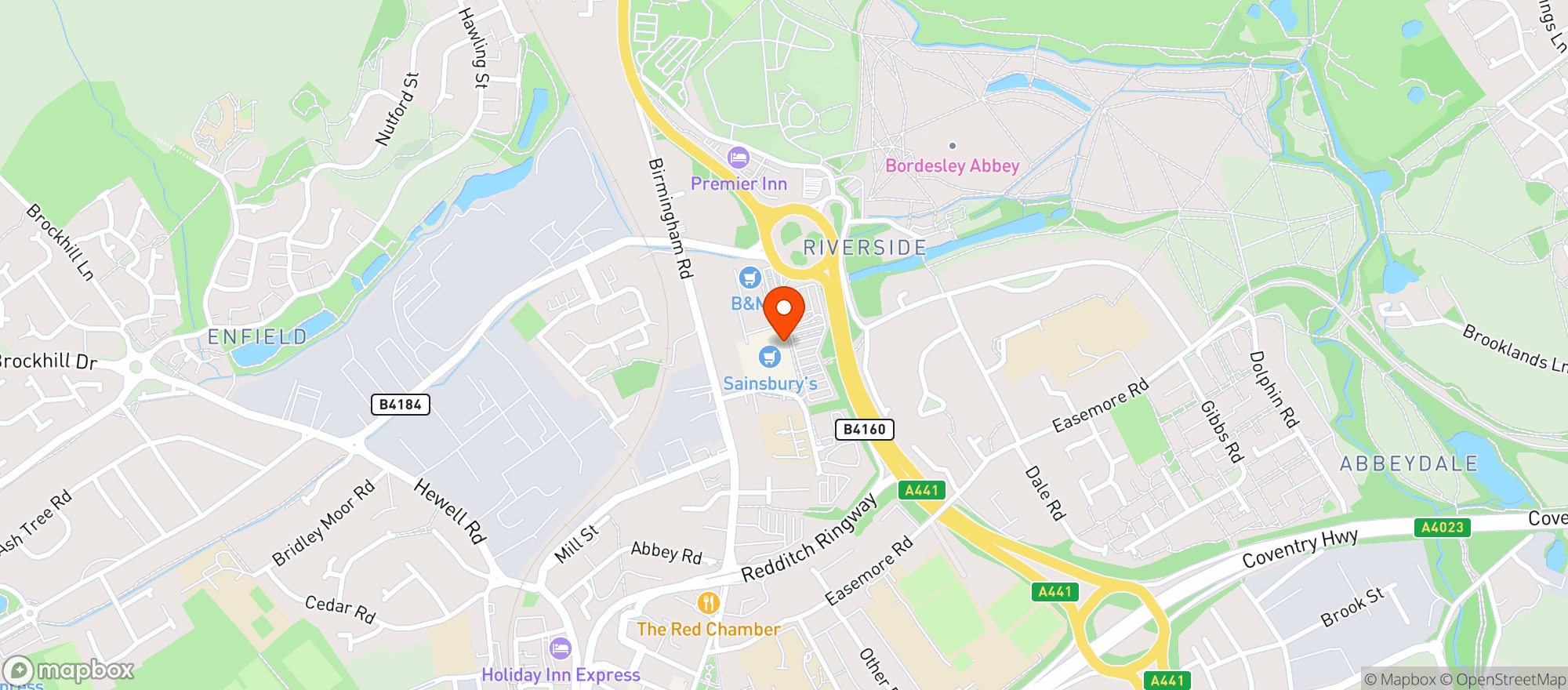 Map showing Sainsburys Redditch