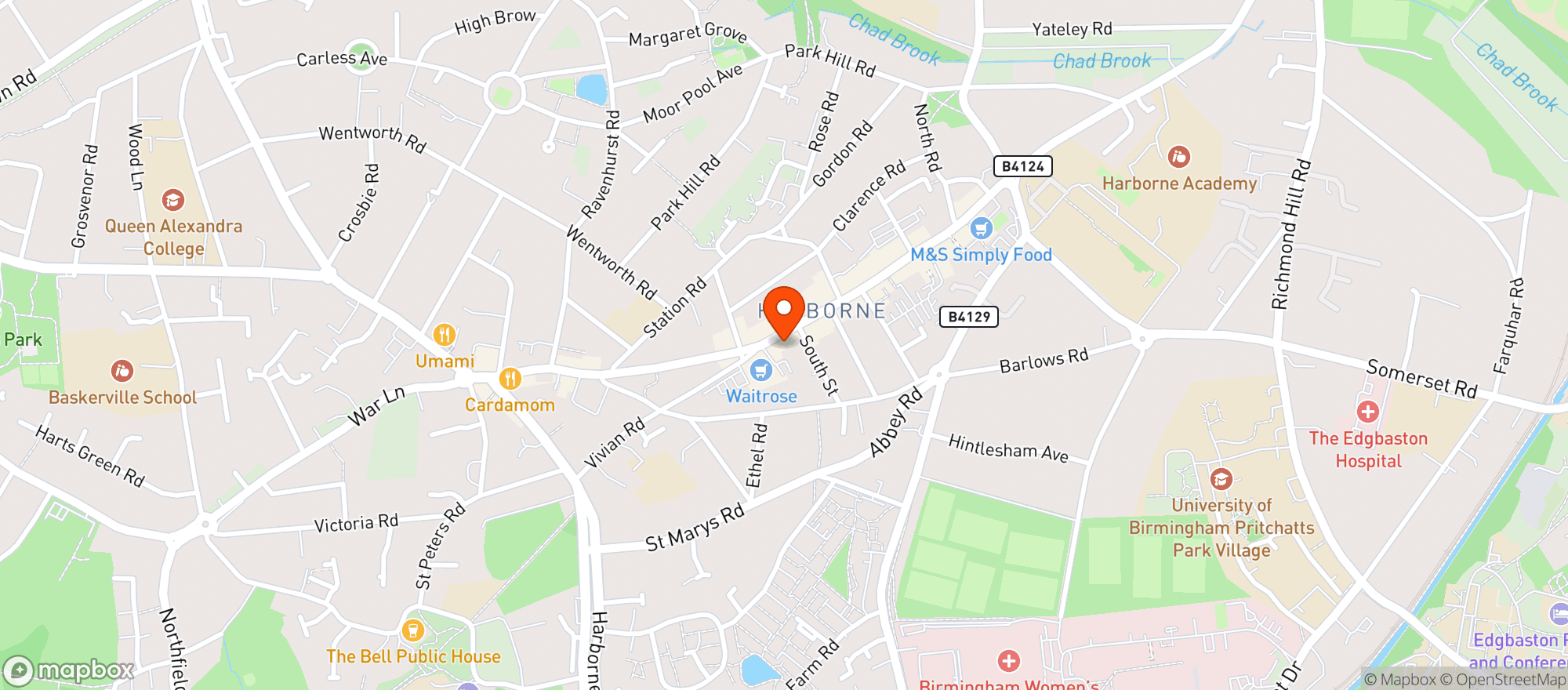 Map showing Waitrose Harborne