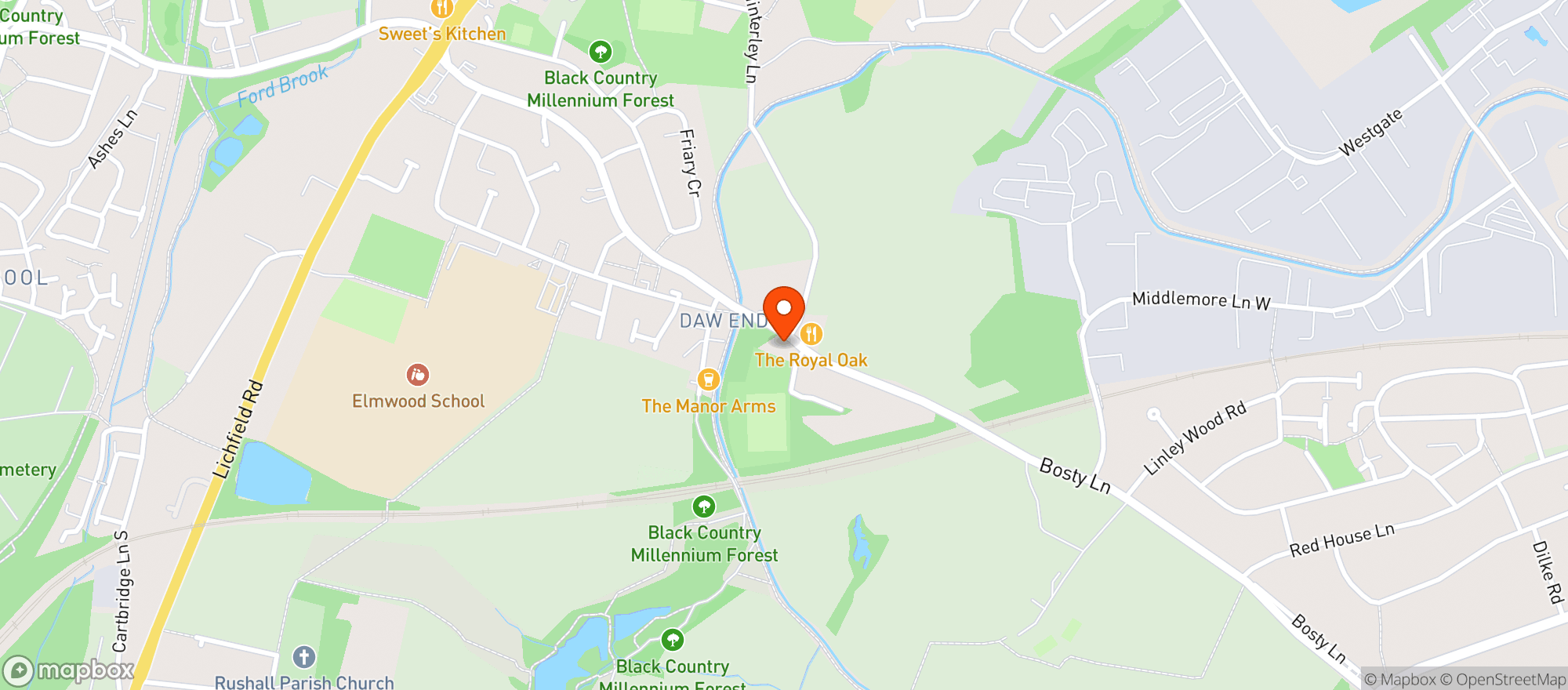 Map showing Rushall Olympic Fc