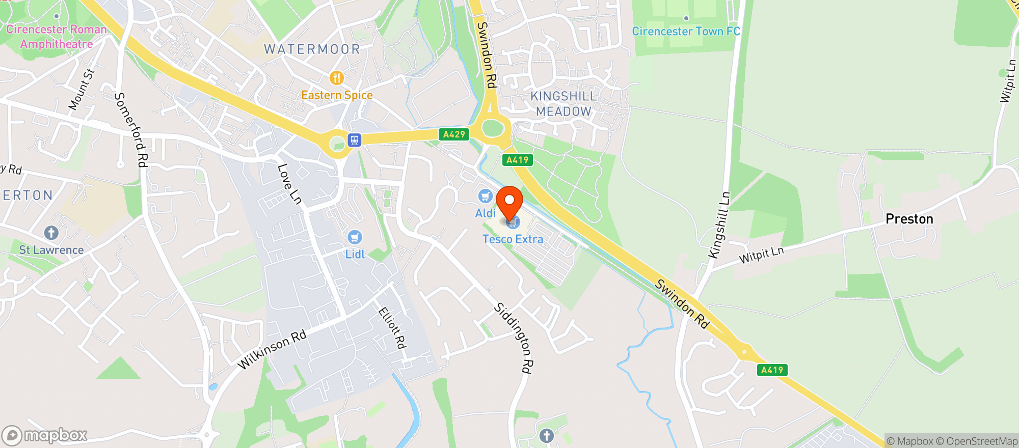 Map showing Tesco Extra Cirencester
