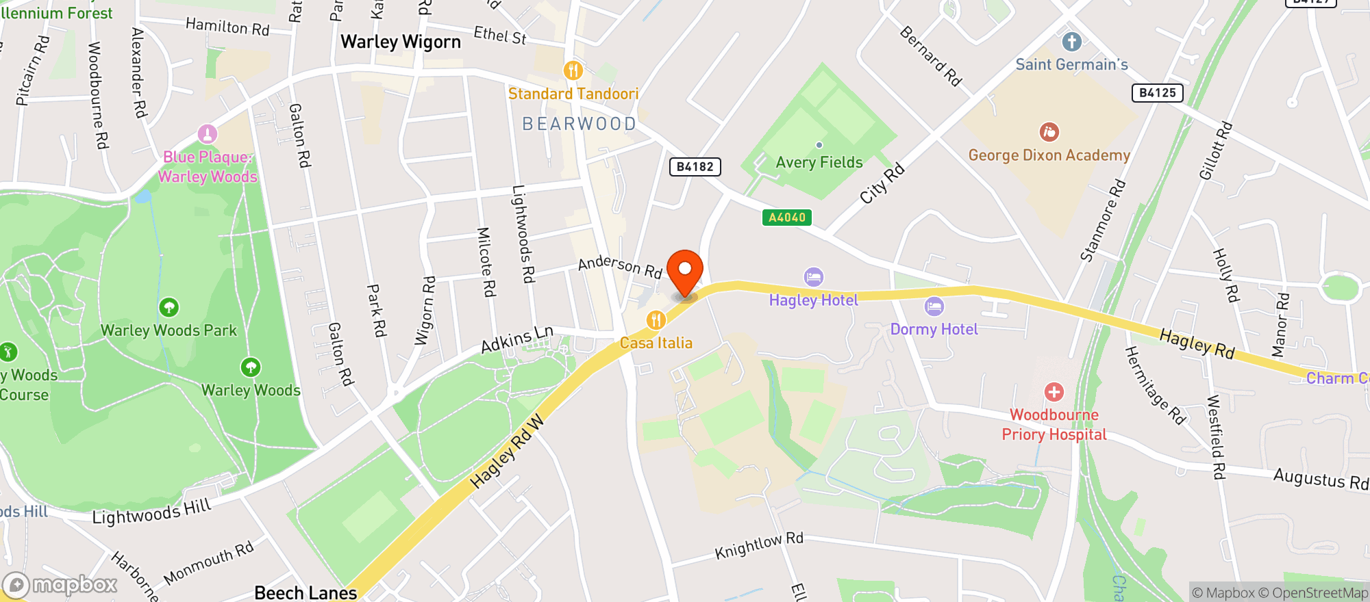 Map showing Majestic Birmingham