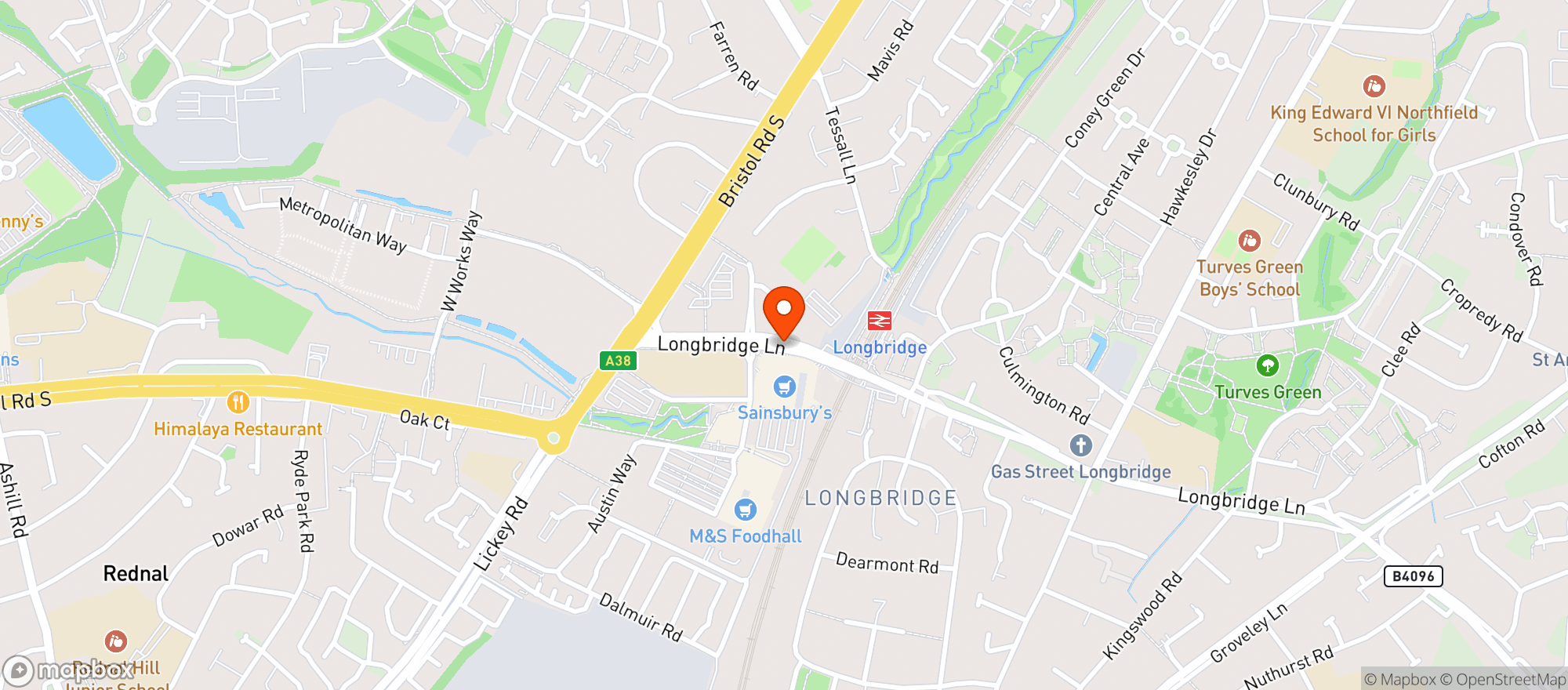 Map showing Sainsburys Longbridge