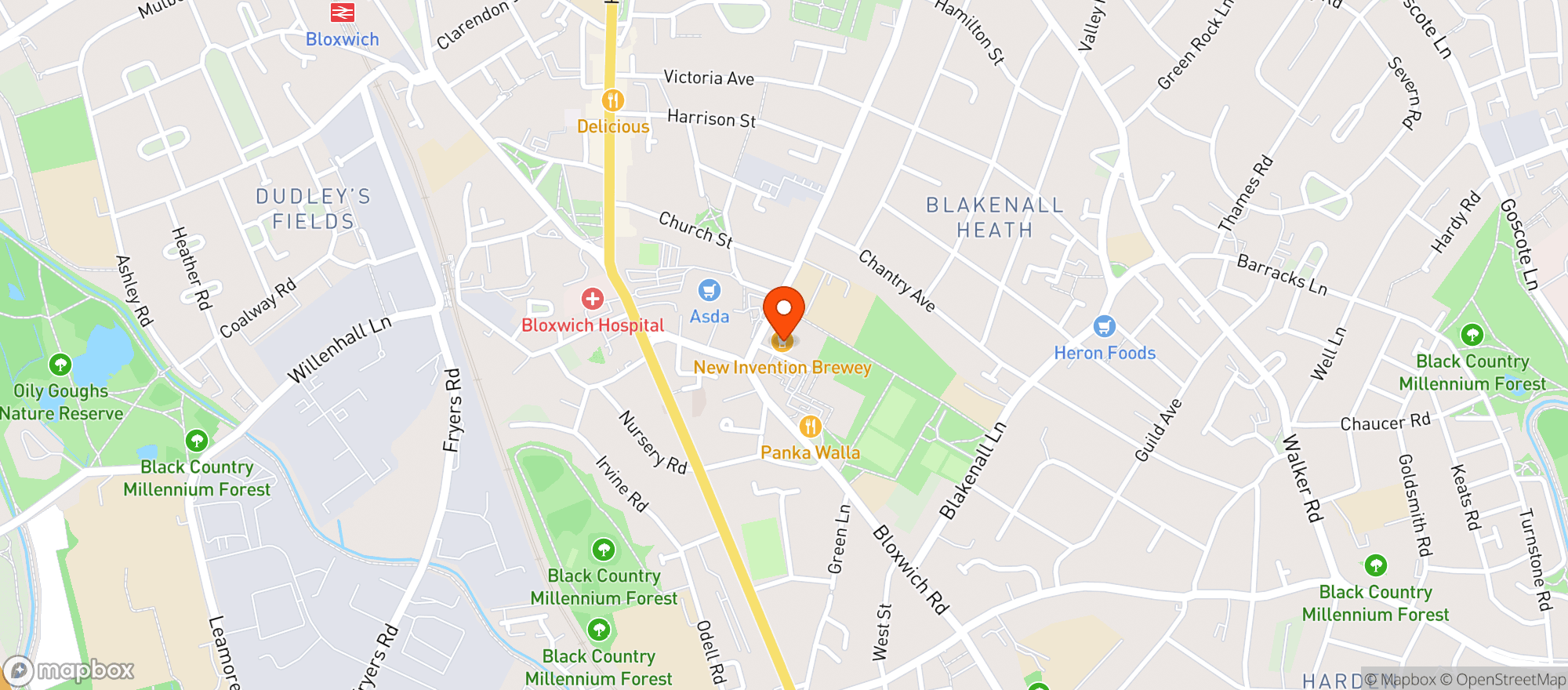 Map showing New Invention Brewery