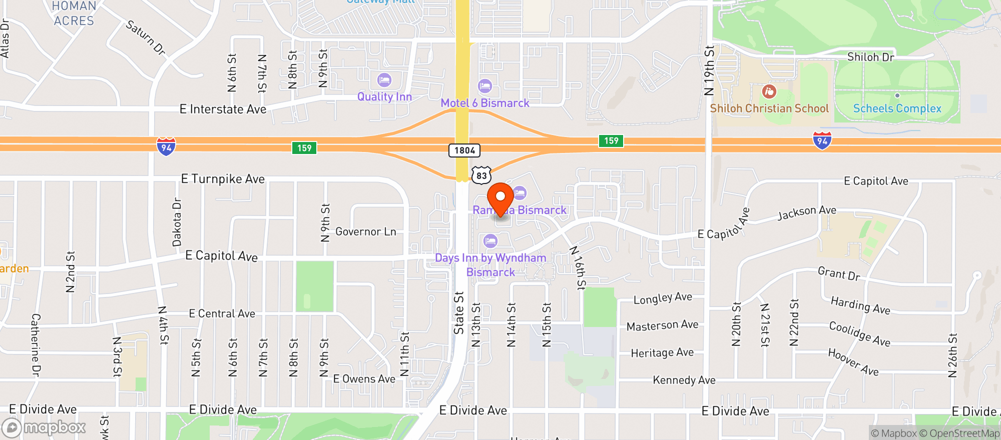 Map showing East 40 Chophouse & Tavern