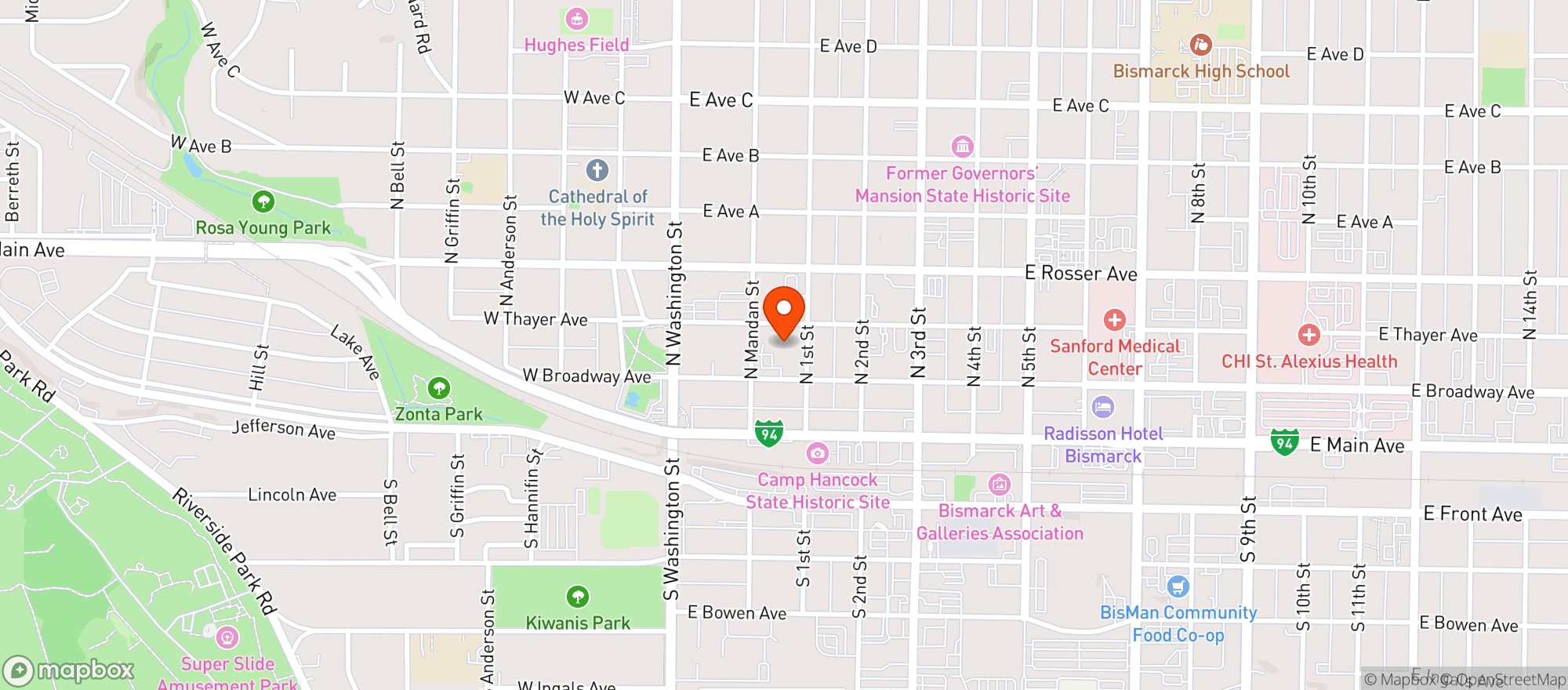 Map showing Broadway Grill & Tavern
