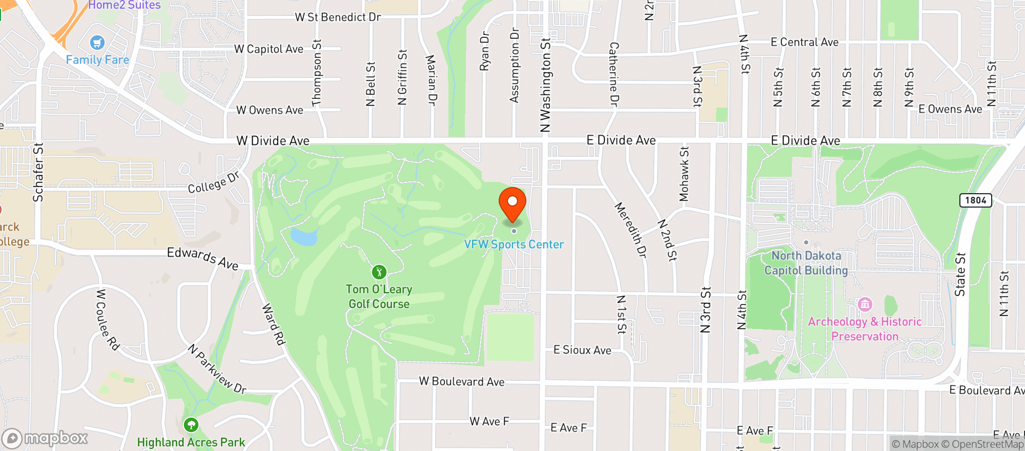 Map showing Bismarck Bobcats