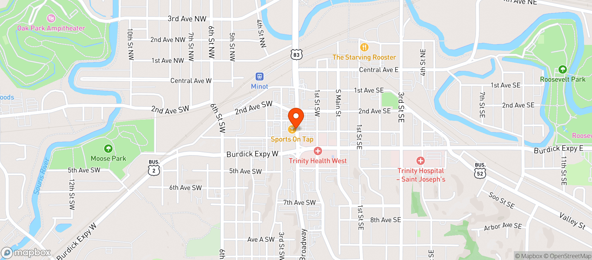 Map showing Sports On Tap