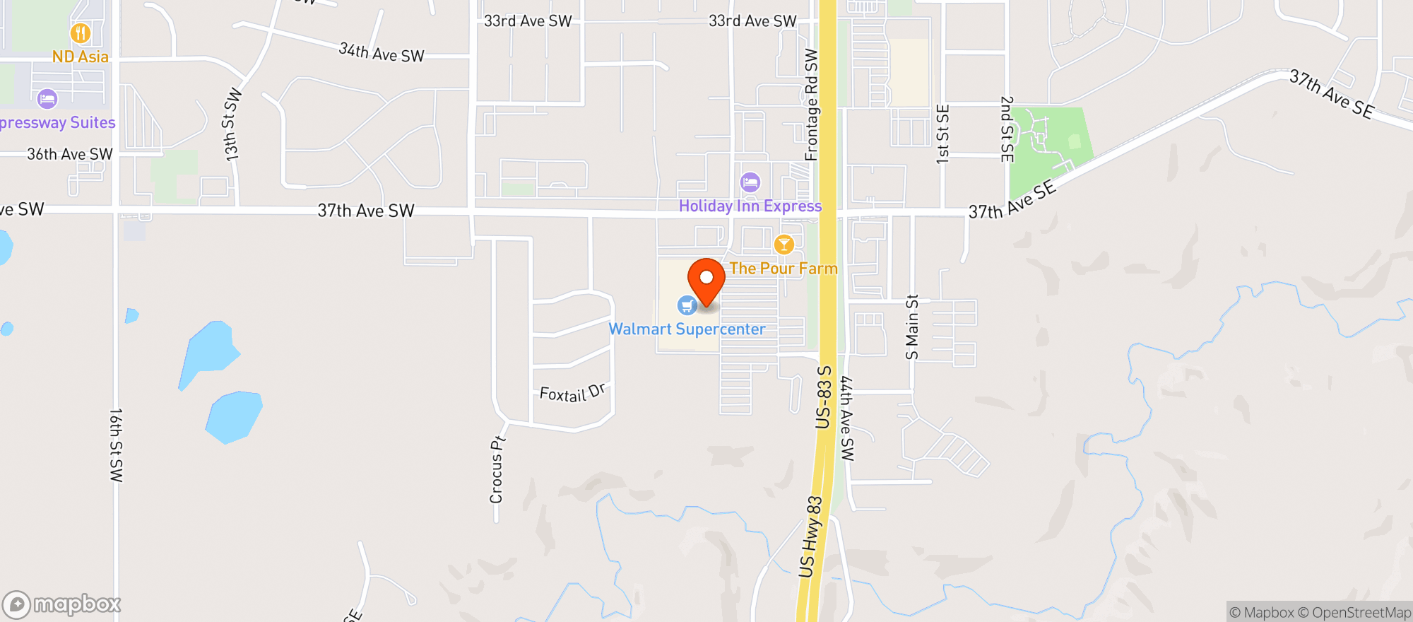 Map showing Walmart Supercenter Liq #1636