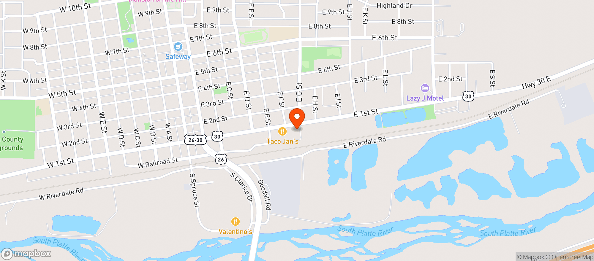 Map showing Kingsley Dam Resort - Ogallala - 1St Street