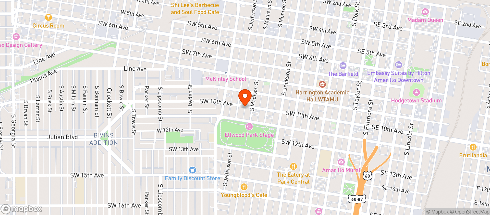 Map showing Zombiez Bar & Grill