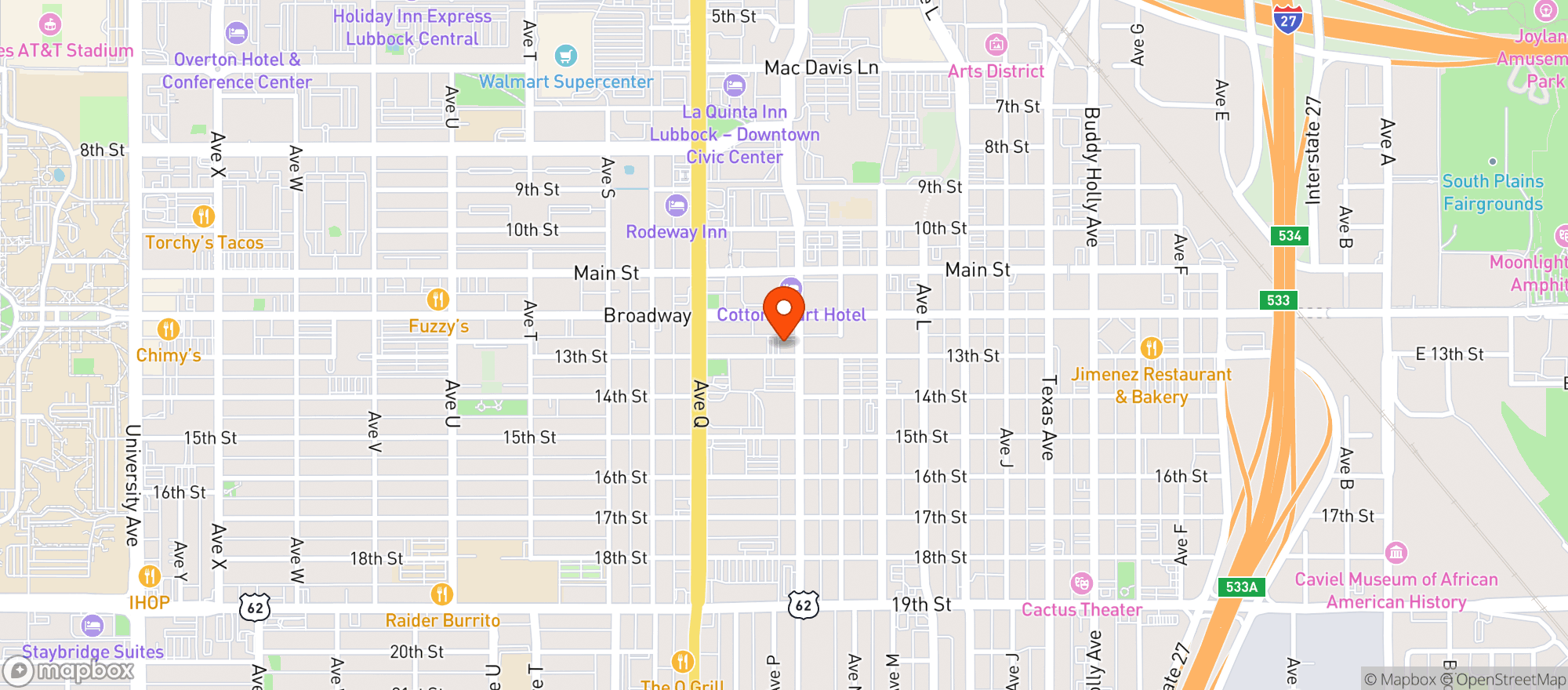 Map showing Cardinal's Sport Center Downtown