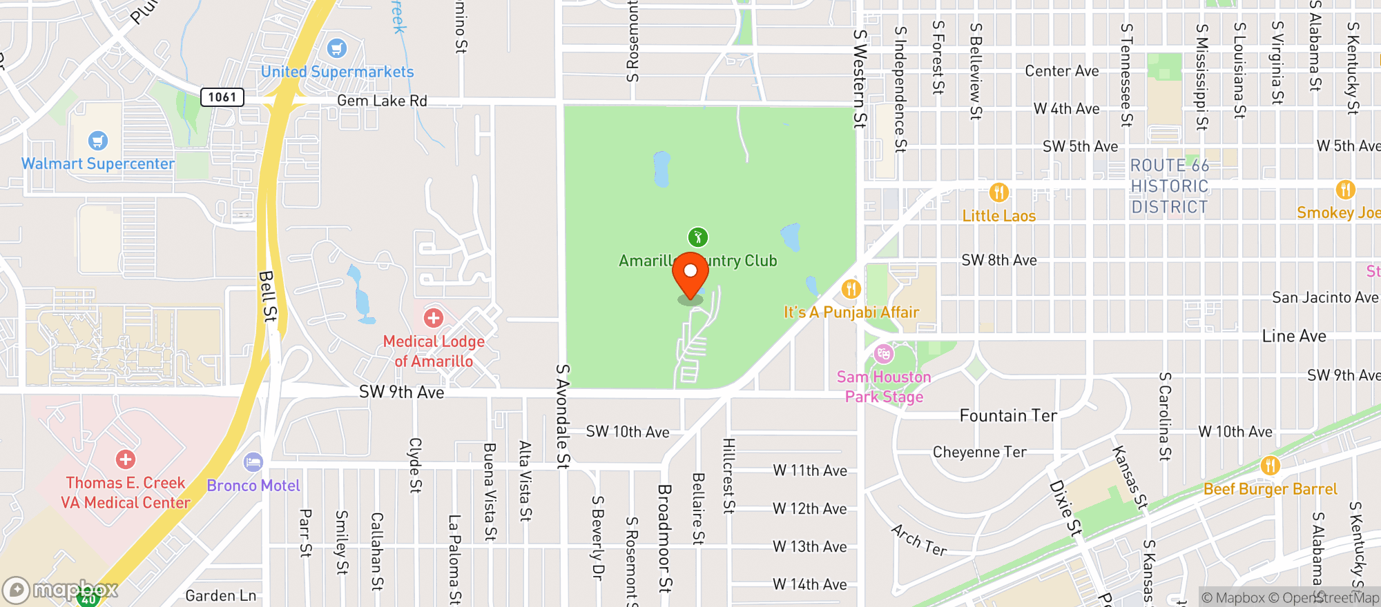 Map showing Amarillo Country Club