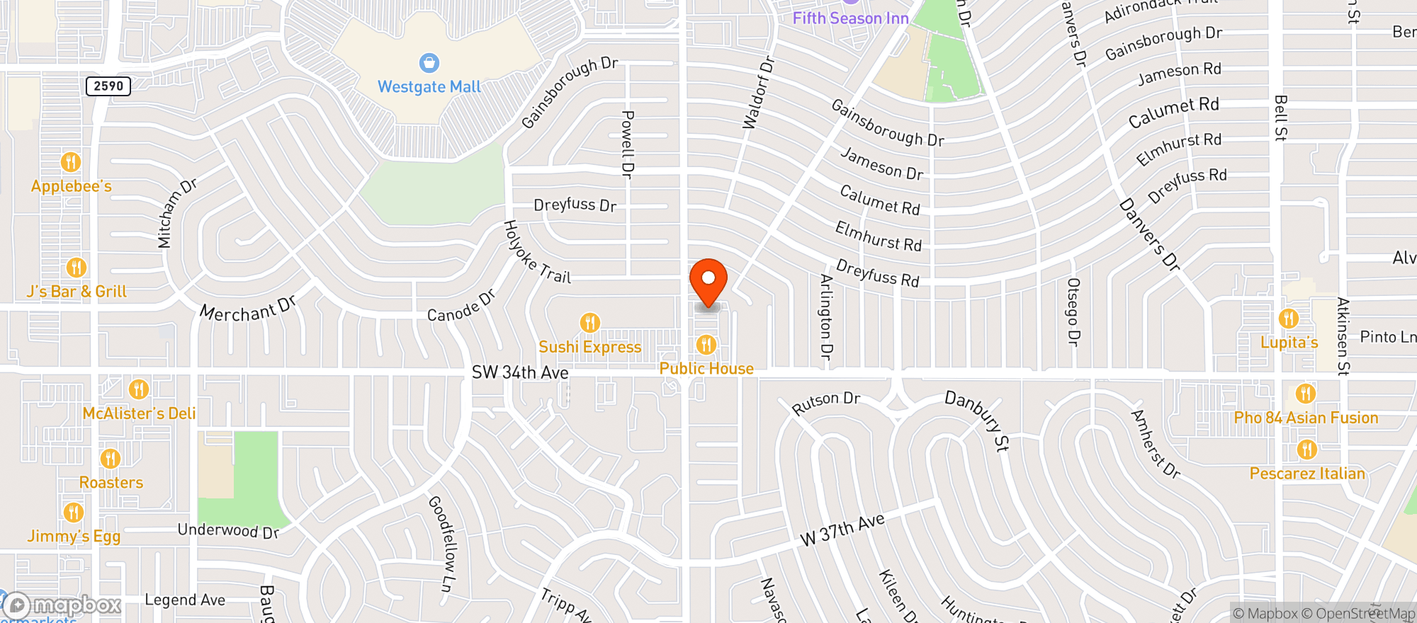 Map showing Texas Firehouse Bar Grill