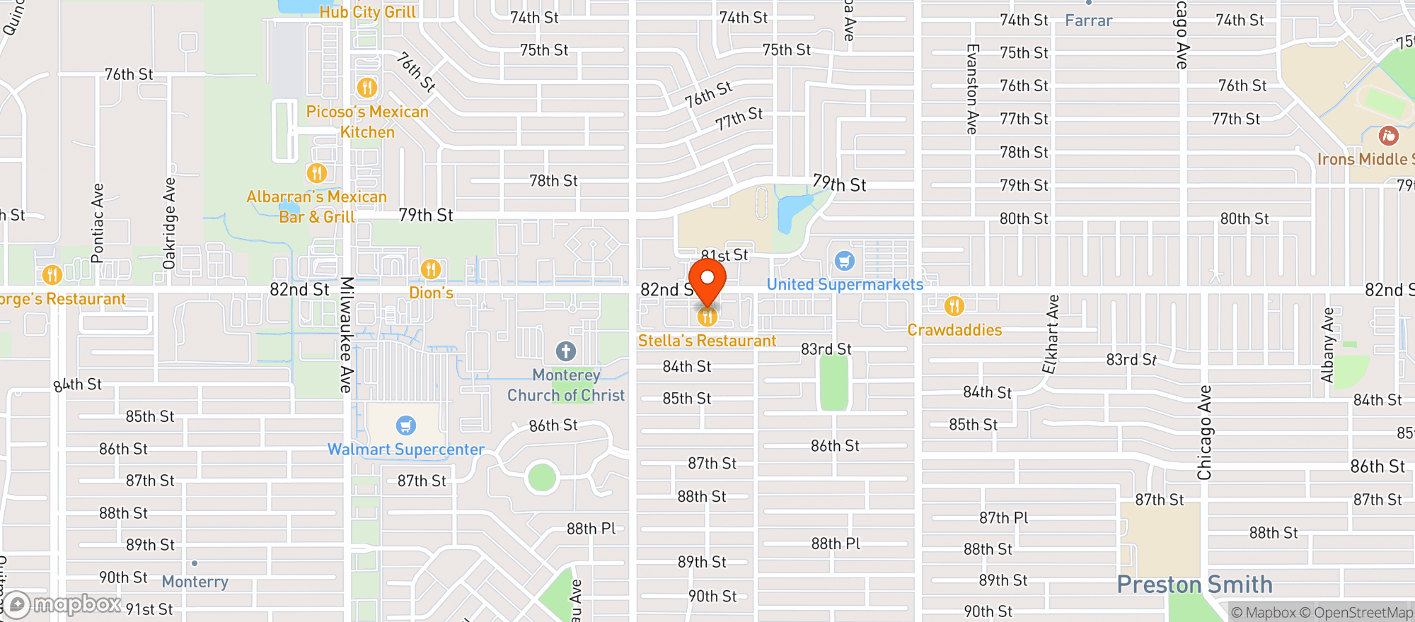 Map showing Stella's Restaurant & Catering