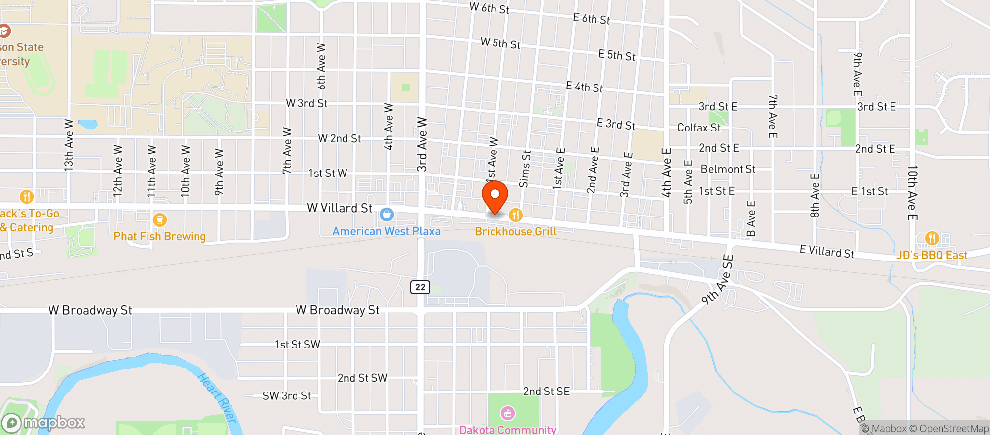 Map showing Blue 42 Sports Grille & Bar