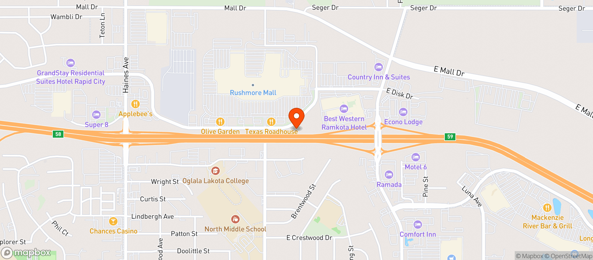 Map showing Texas Roadhouse