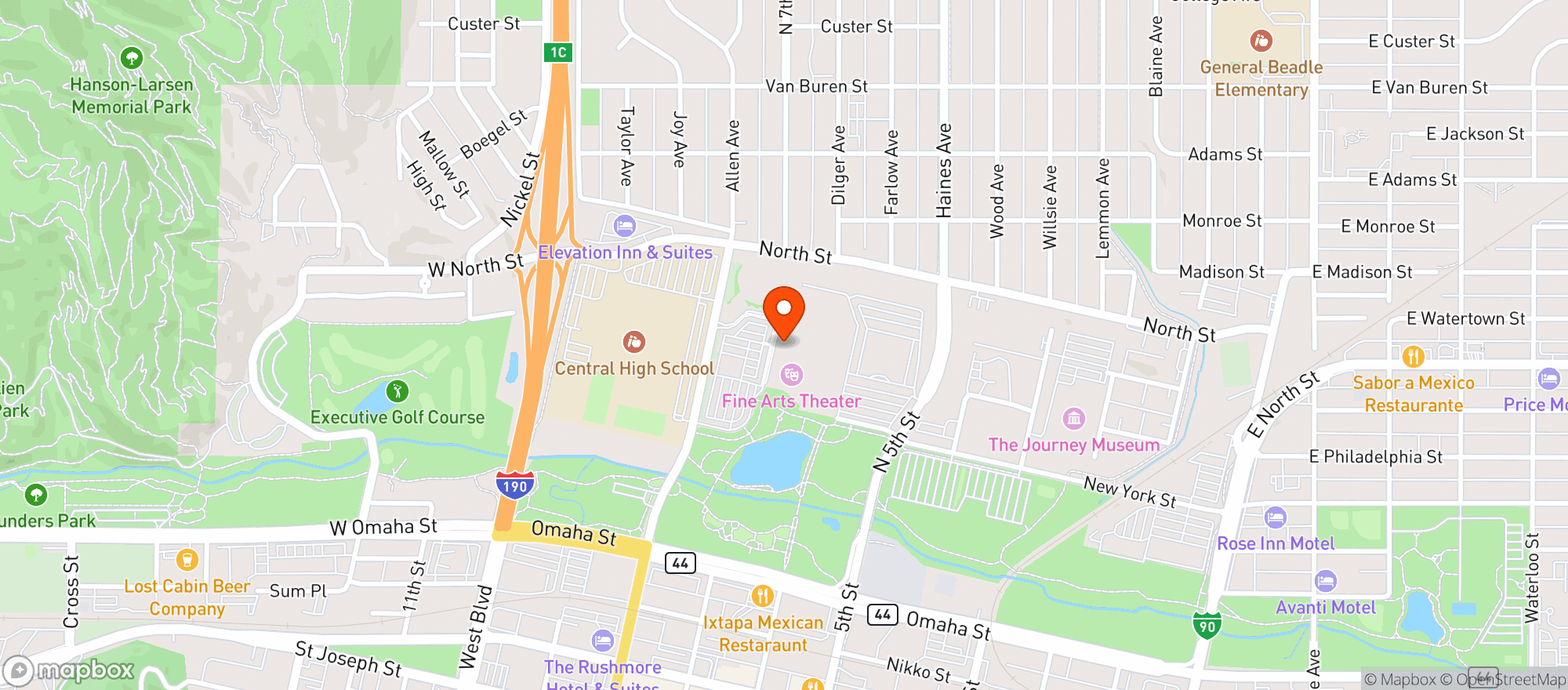 Map showing Rushmore Plaza Civic Center