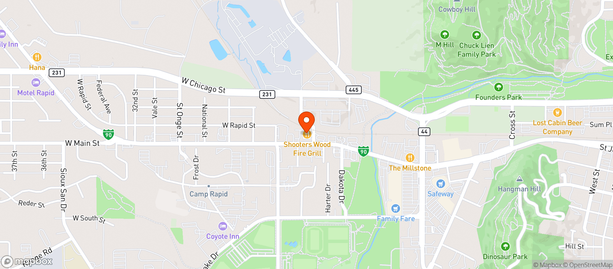 Map showing Shooters Restaurant