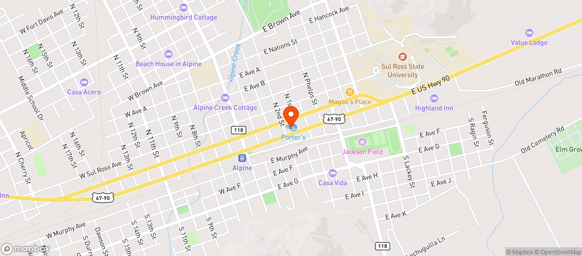 Map showing Porters Thriftway