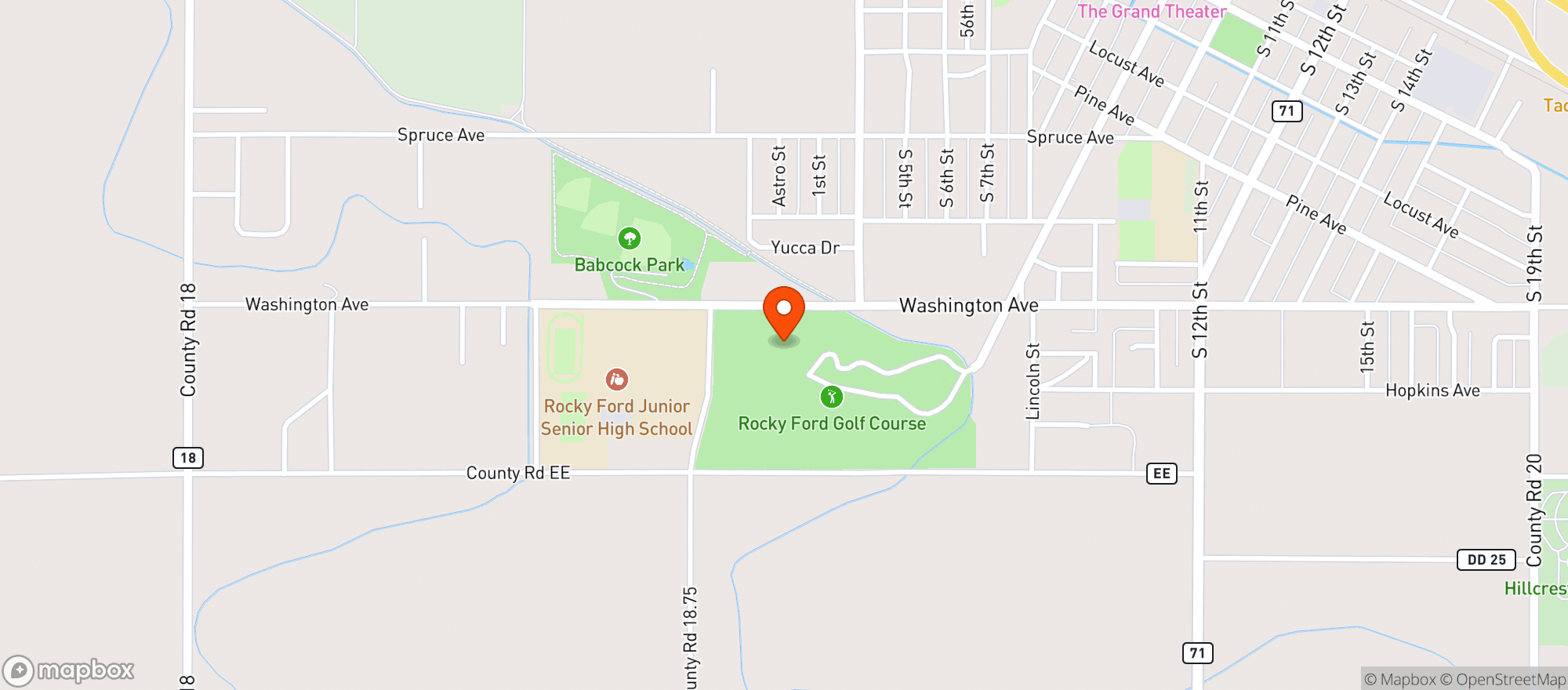 Map showing Rocky Ford Country Club