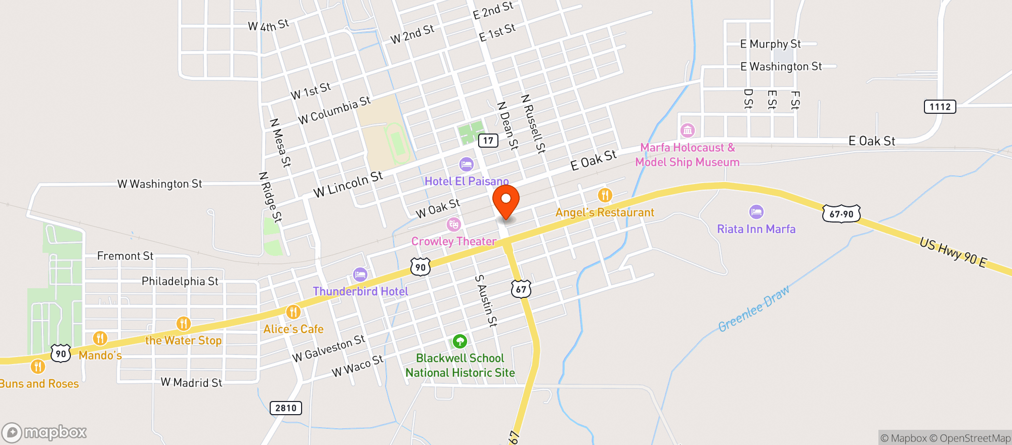 Map showing Marfa Book Co