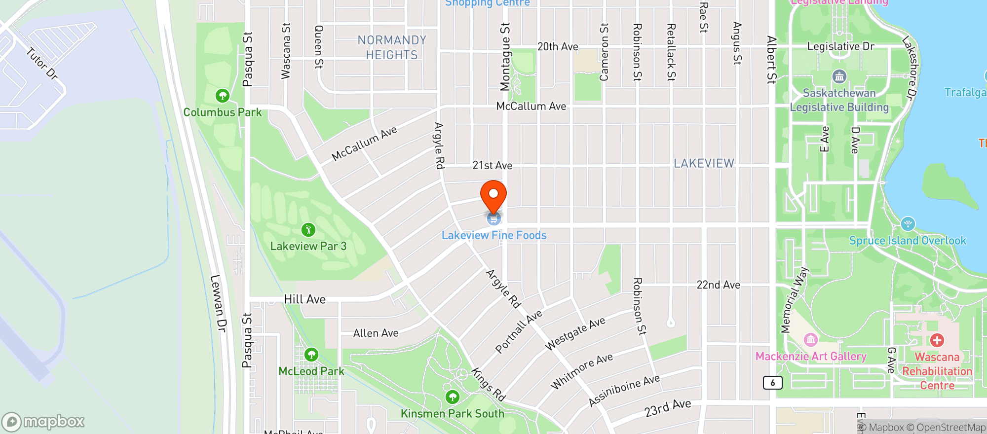 Map showing Lakeview Fine Foods
