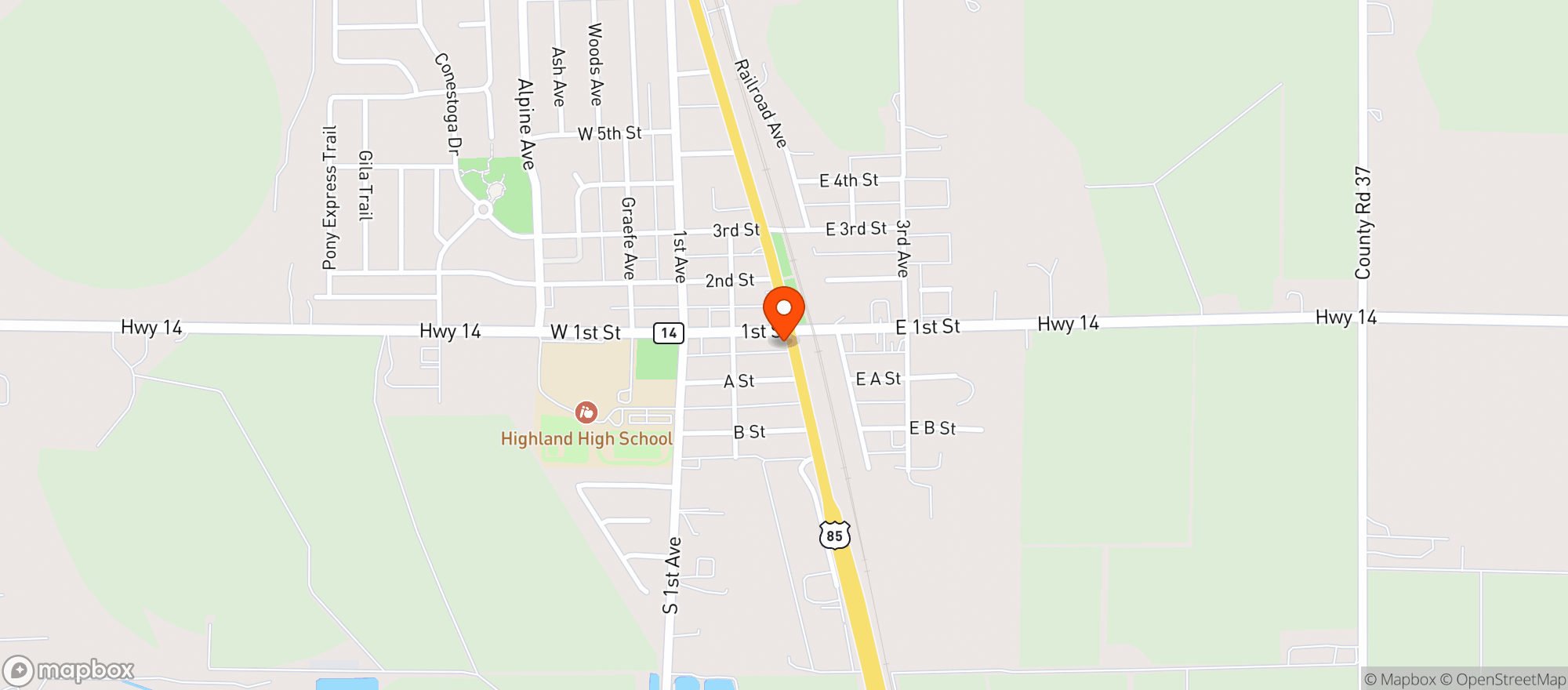 Map showing Ault Liquor