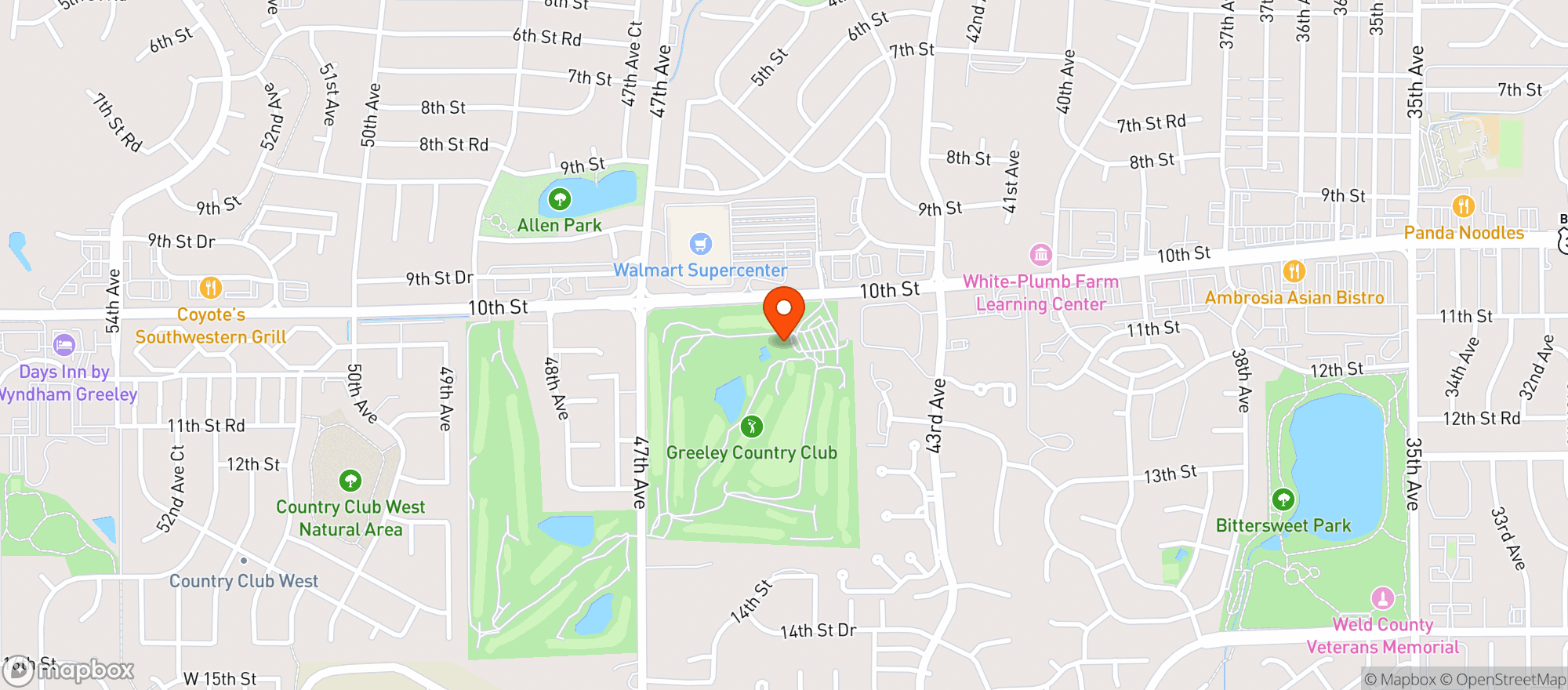 Map showing Greeley Country Club