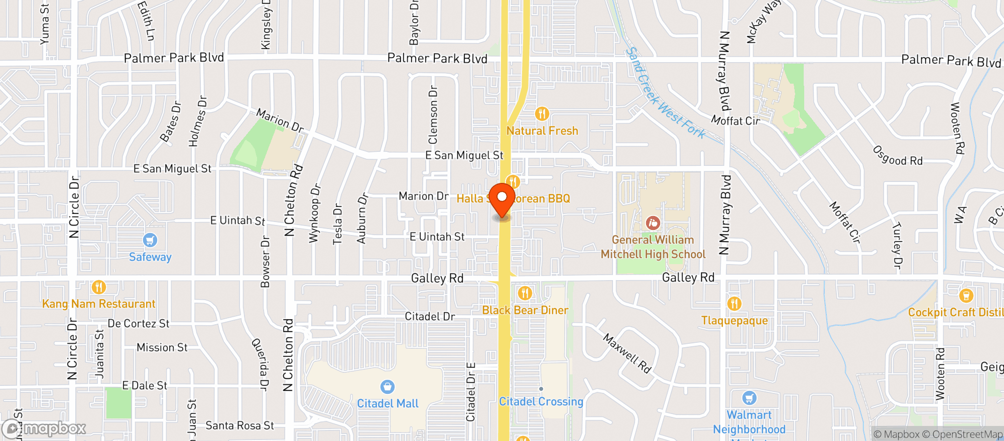 Map showing Academy Town Liquor