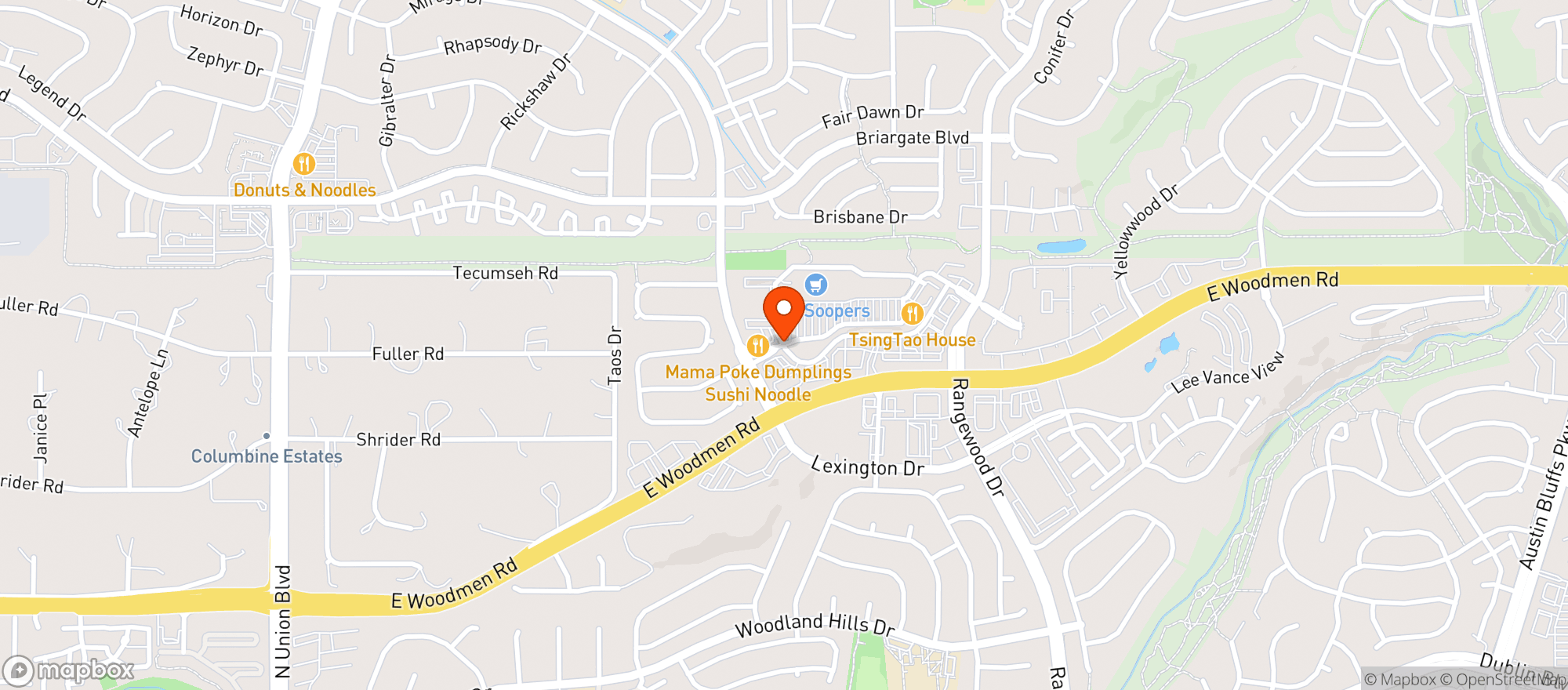 Map showing Woodmen Wine & Liquor