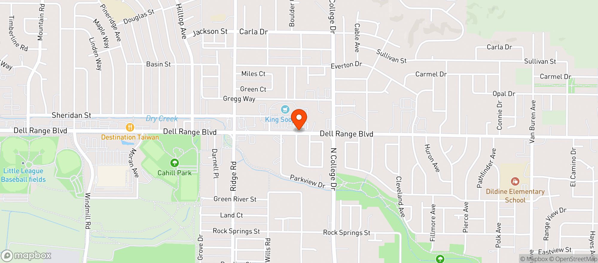Map showing Dell Range Liquors