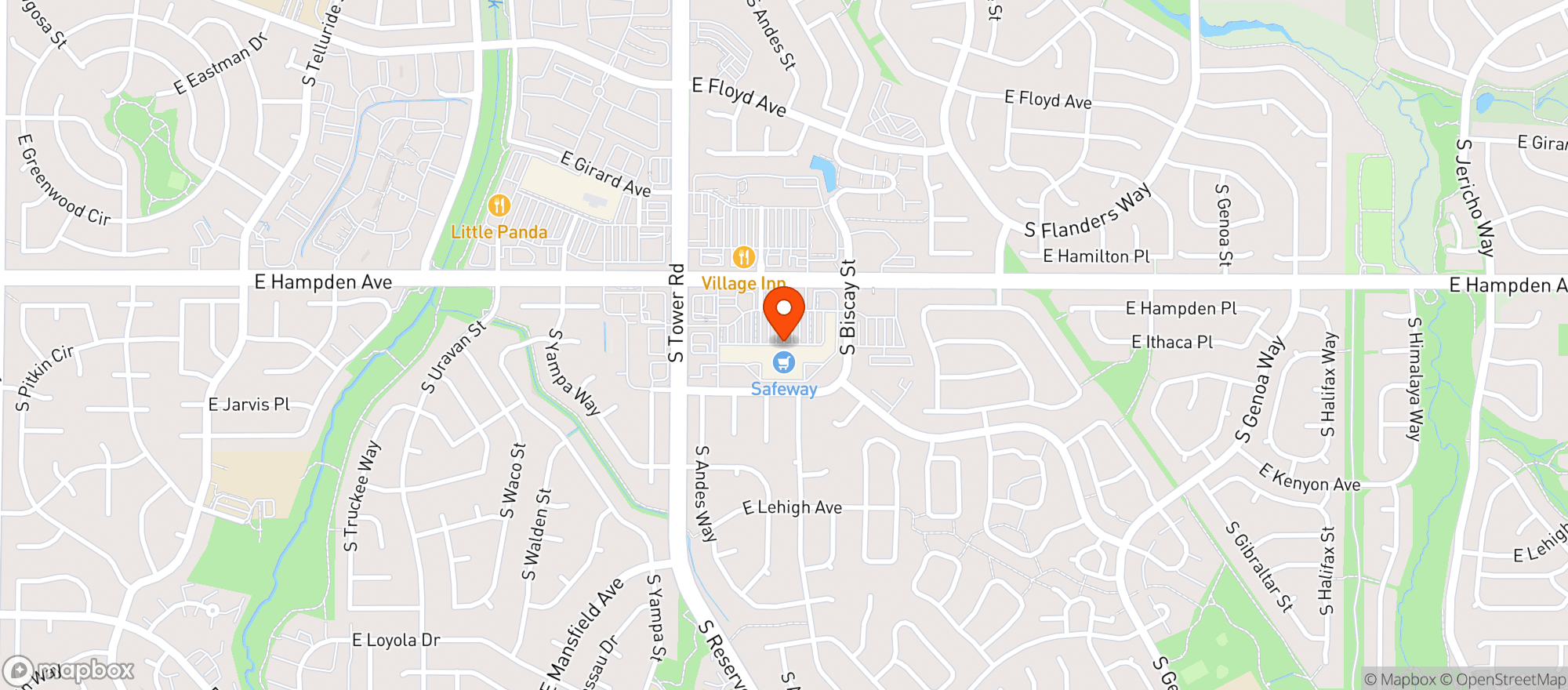 Map showing Safeway #1928 - Hampden Ave