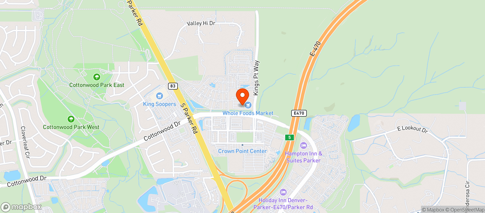 Map showing Whole Foods Market (Parker)