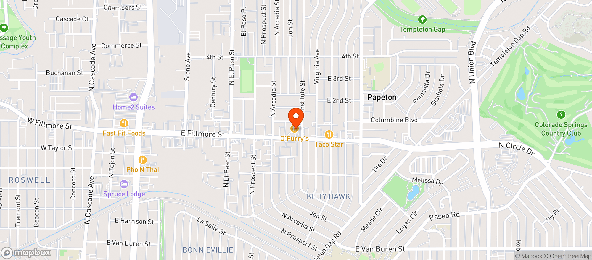 Map showing O Furrys Colo Springs Om