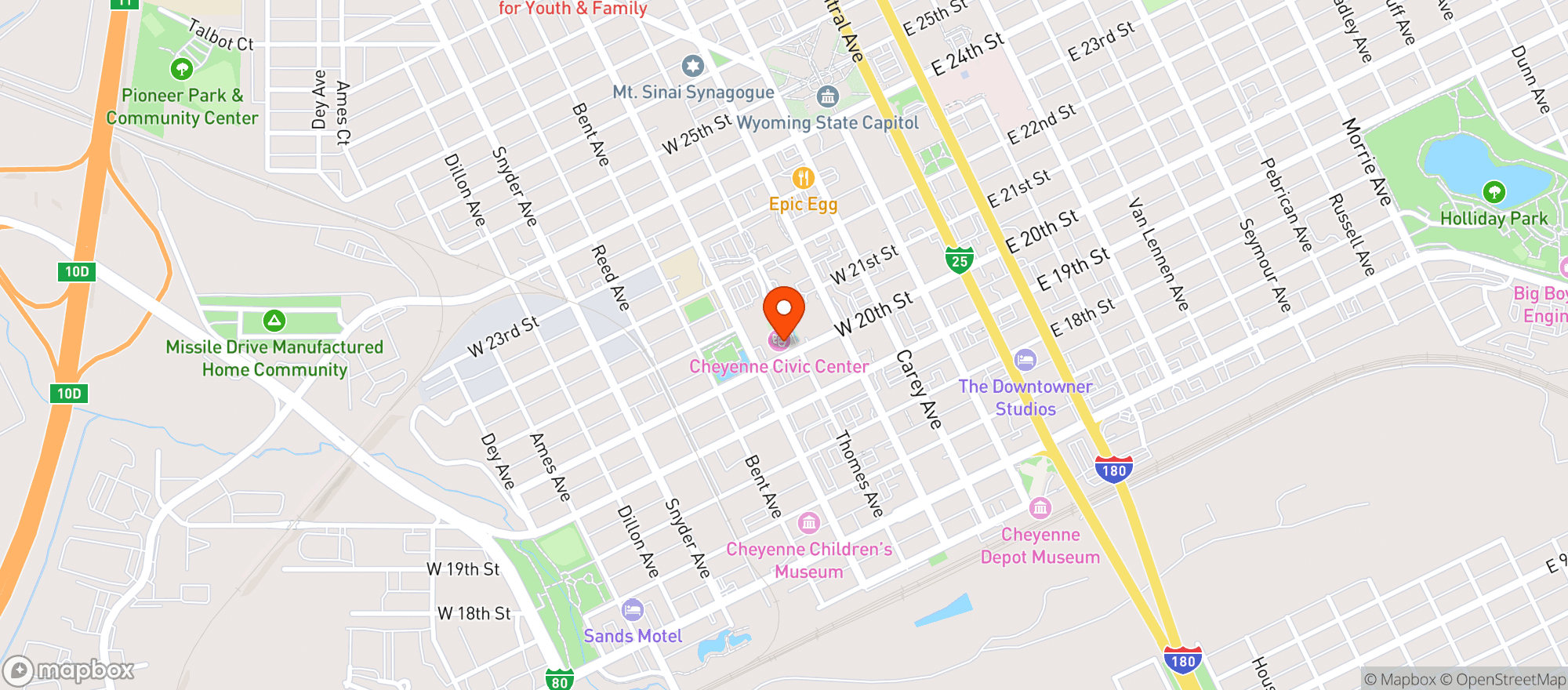 Map showing Cheyenne Civic Center