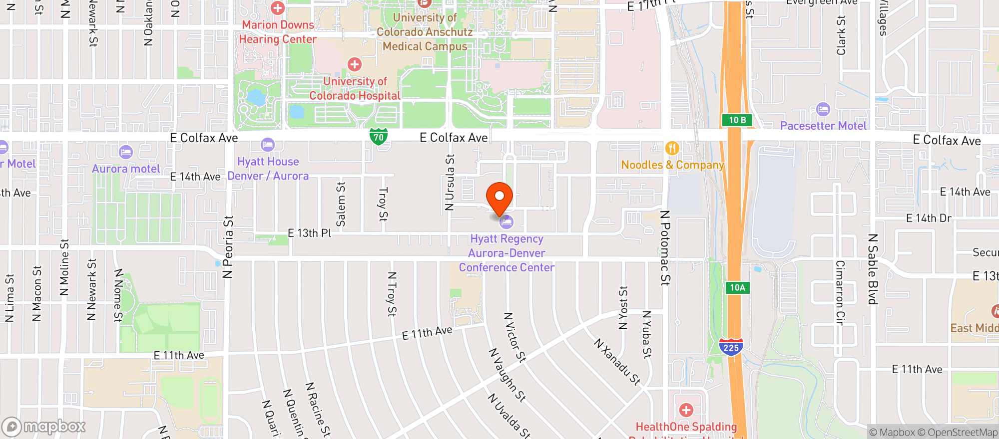 Map showing Hyatt Regency Aurora - Denver Conference Center