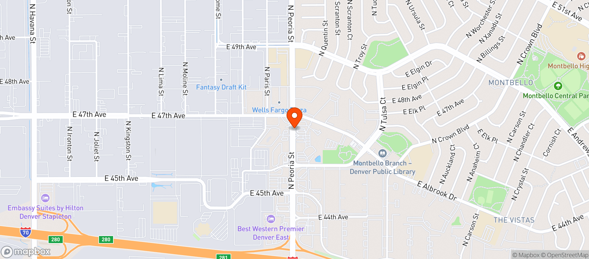 Map showing Montbello Liquors