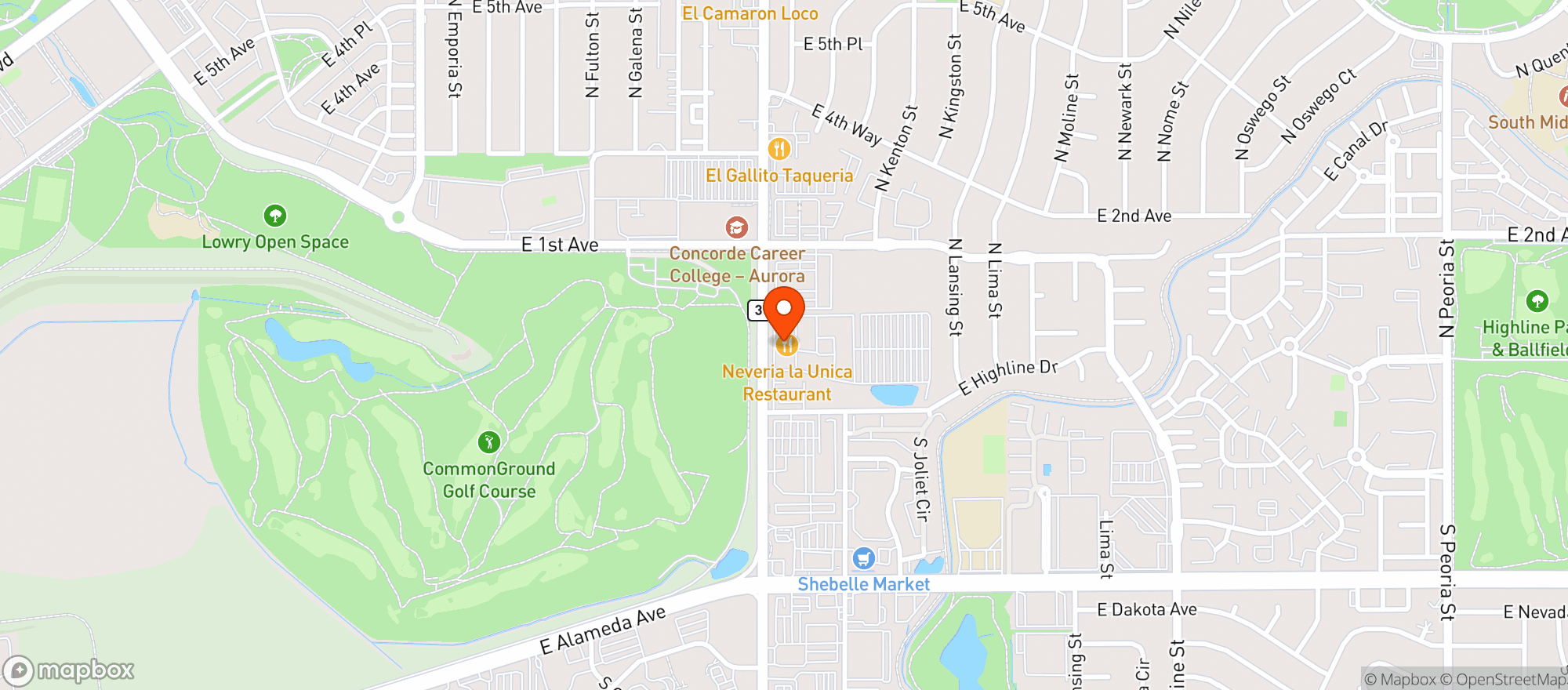 Map showing Aurora Liquors