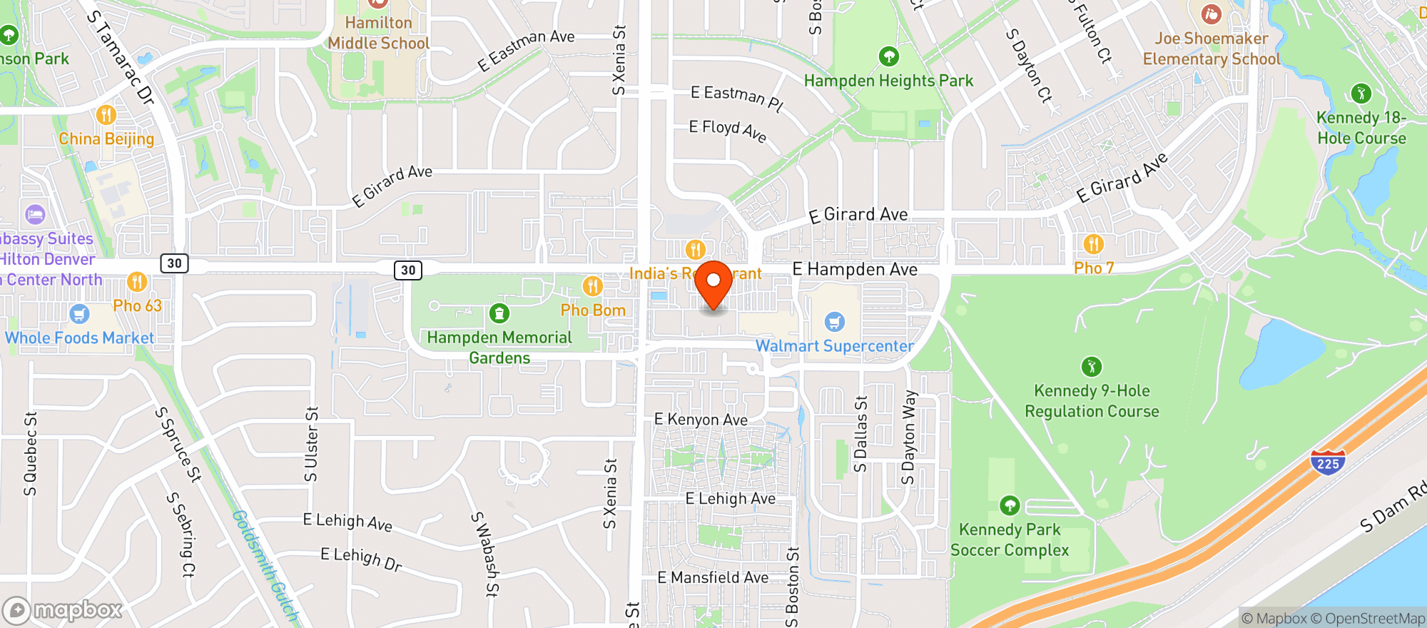 Map showing Denver Liquor Galaxy