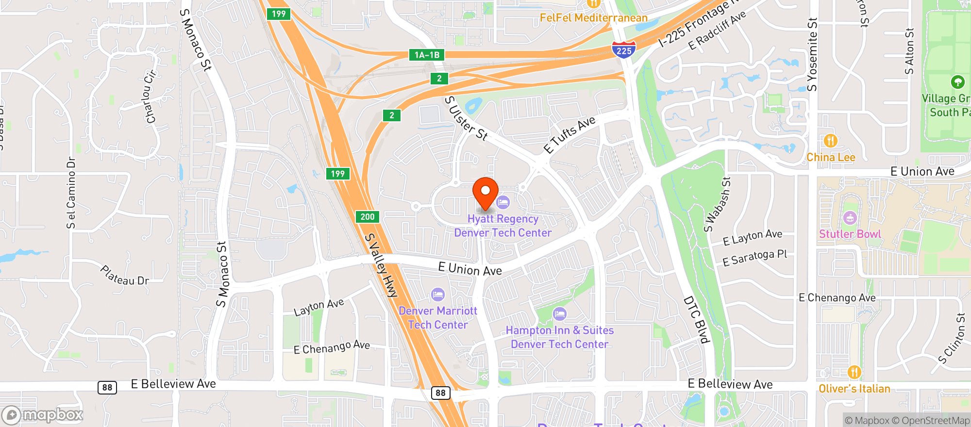 Map showing Hyatt Regency Denver Tech Center