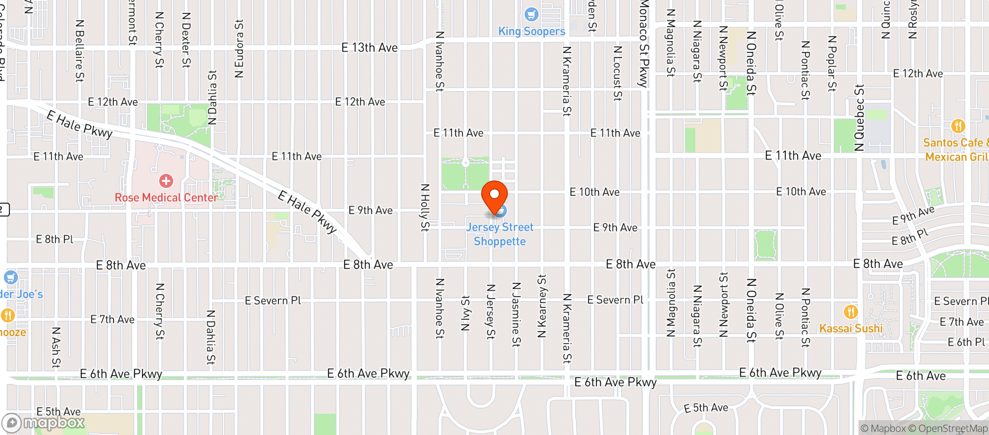 Map showing Jersey St Liquors